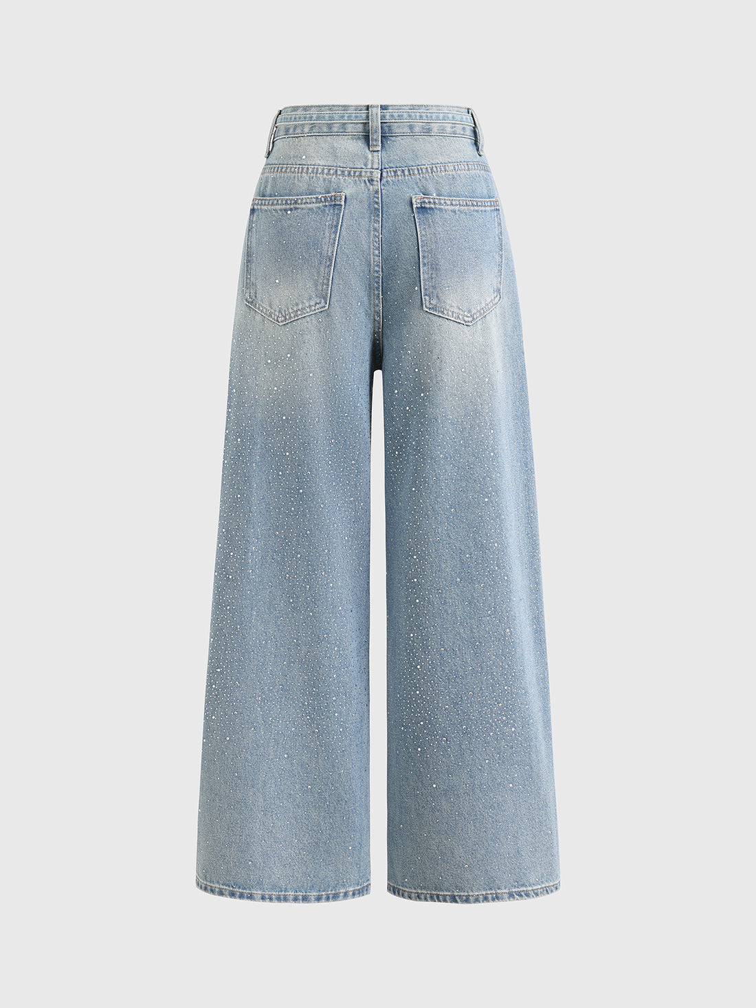Brick Lane Wide-leg Rhinestone Studded Washed Jeans - Blue
