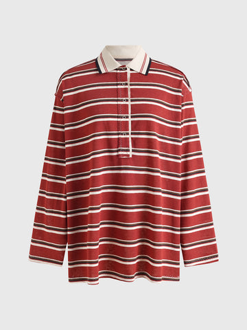Co-ed Dorm Baggy Stripe Contrast Collar Polo - Red/White