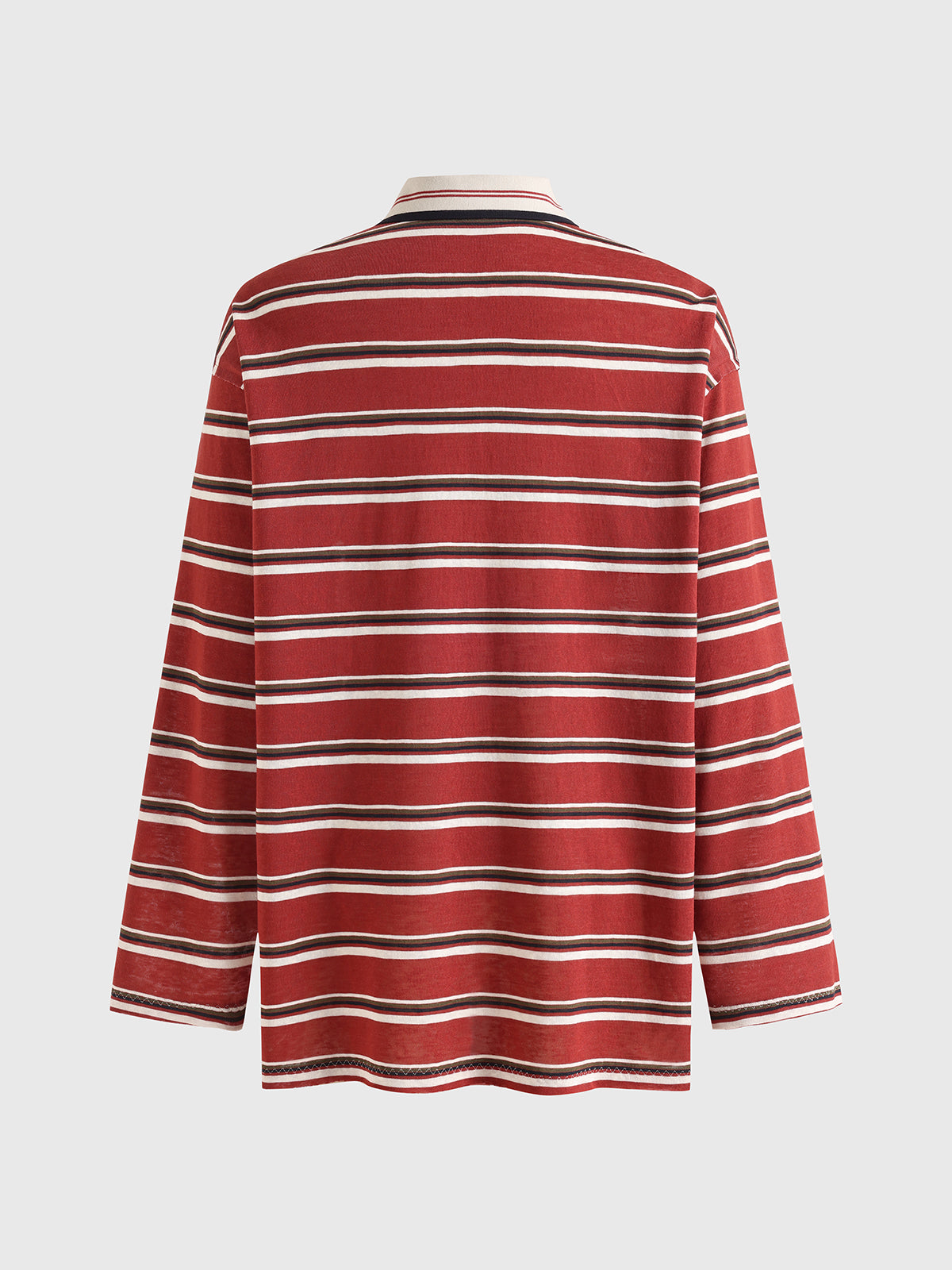Co-ed Dorm Baggy Stripe Contrast Collar Polo - Red/White