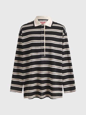 Co-ed Dorm Baggy Stripe Contrast Collar Polo - Mono