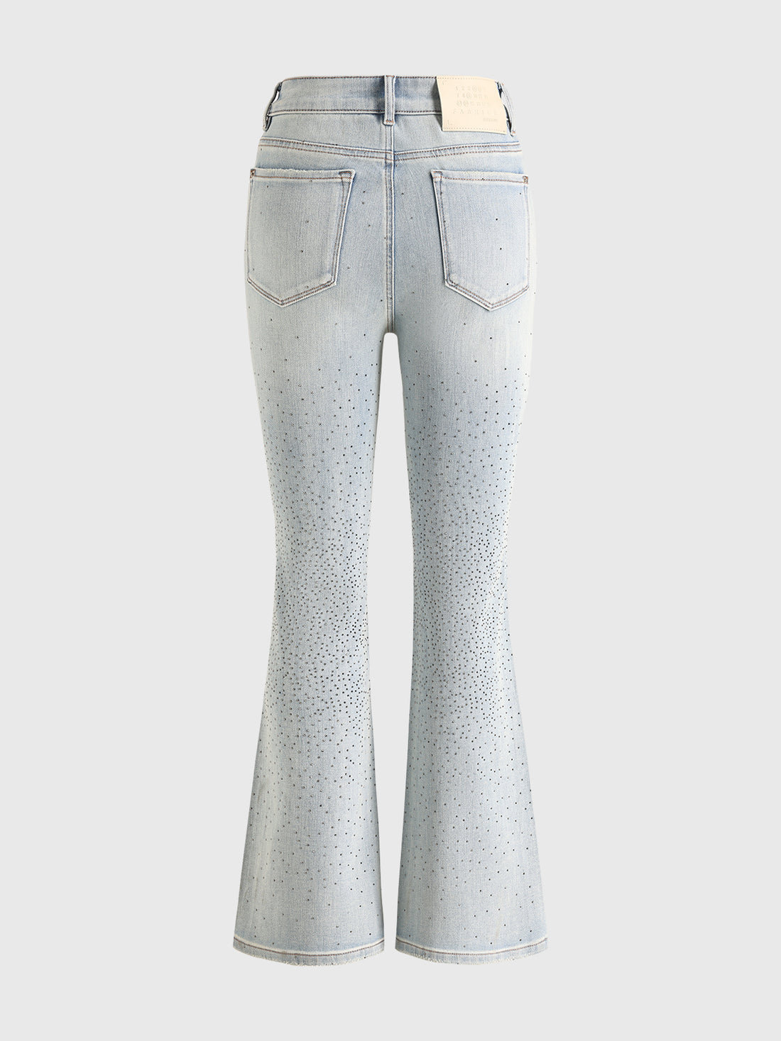 Brick Lane Flared Rhinestone All-over Print Jeans - Light Blue