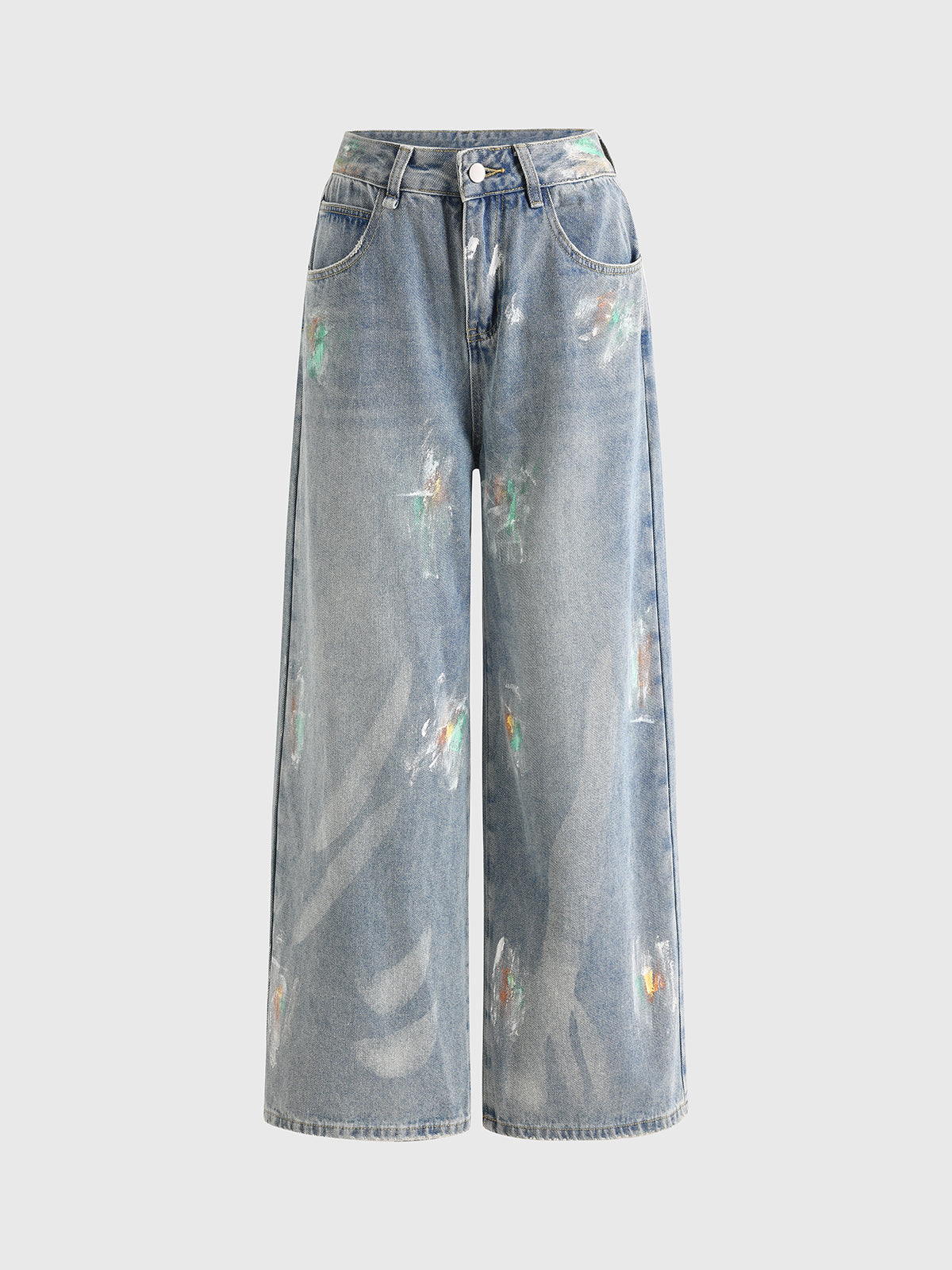 Brick Lane Wide-leg Snow Wash Distressed Jeans - Light Blue