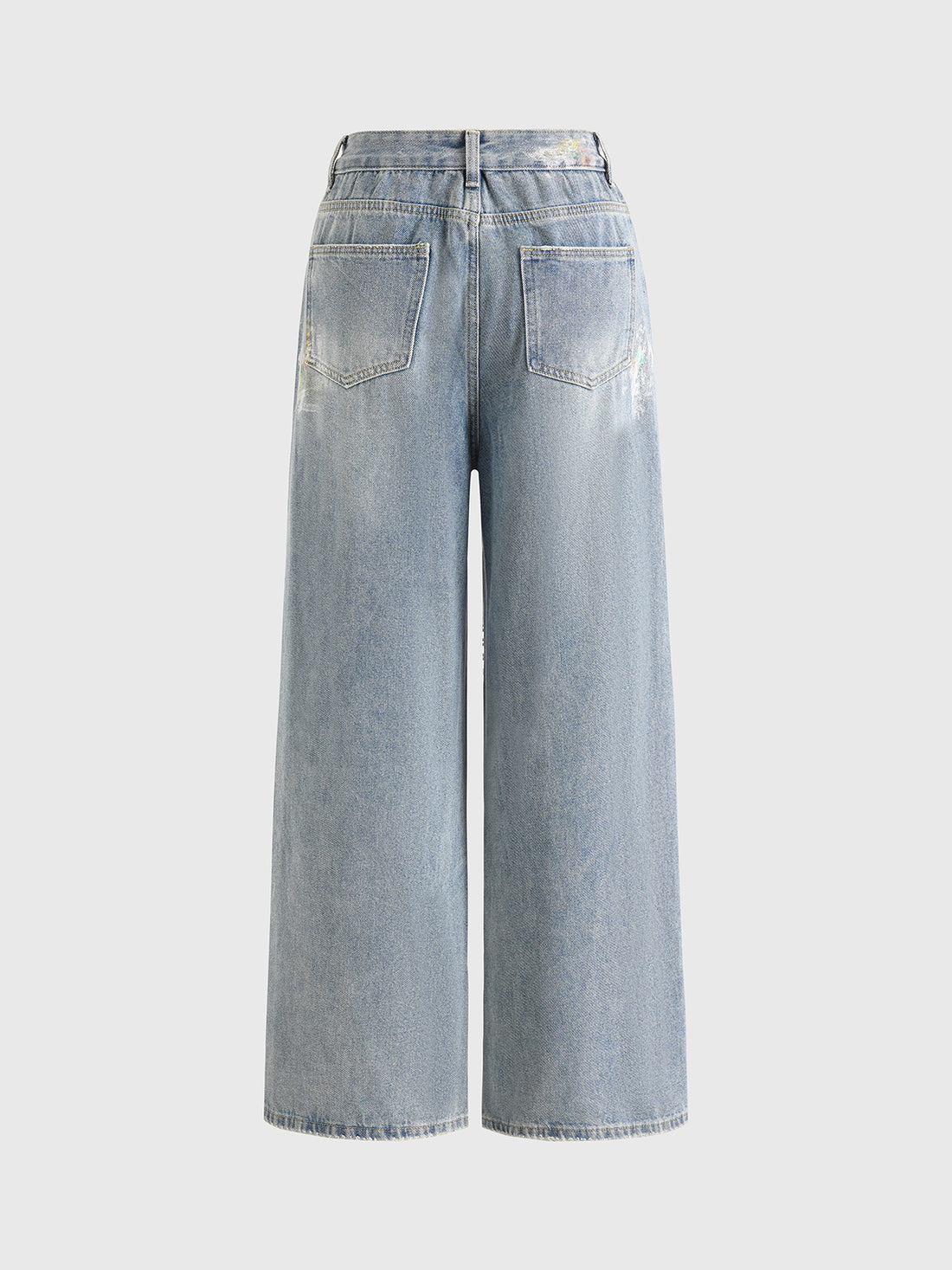 Brick Lane Wide-leg Snow Wash Distressed Jeans - Light Blue