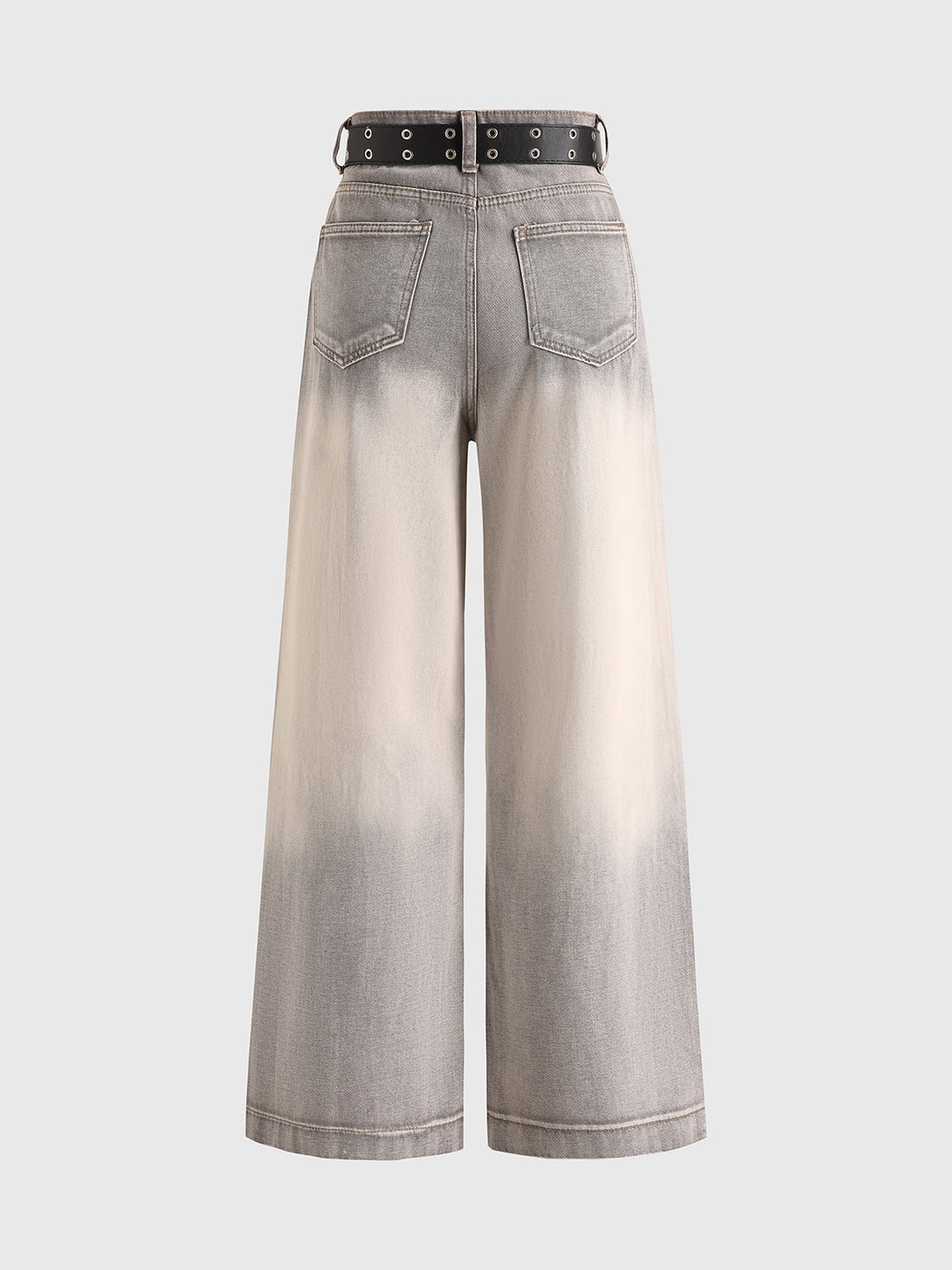 Brick Lane Wide-leg Gradient Rhinestone Studded Jeans - Grey/Blue