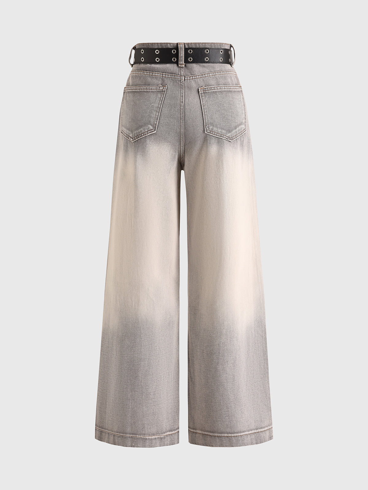 Brick Lane Wide-leg Gradient Rhinestone Studded Jeans - Grey/Blue