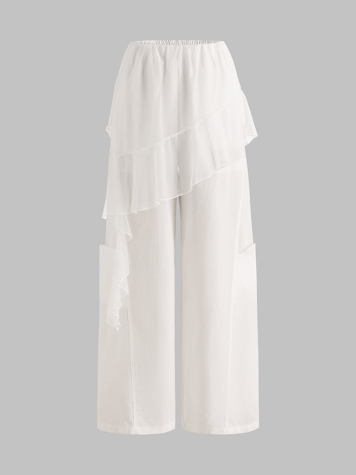 Brick Lane Layered-look Mesh Patchwork Wide-leg Pants - White