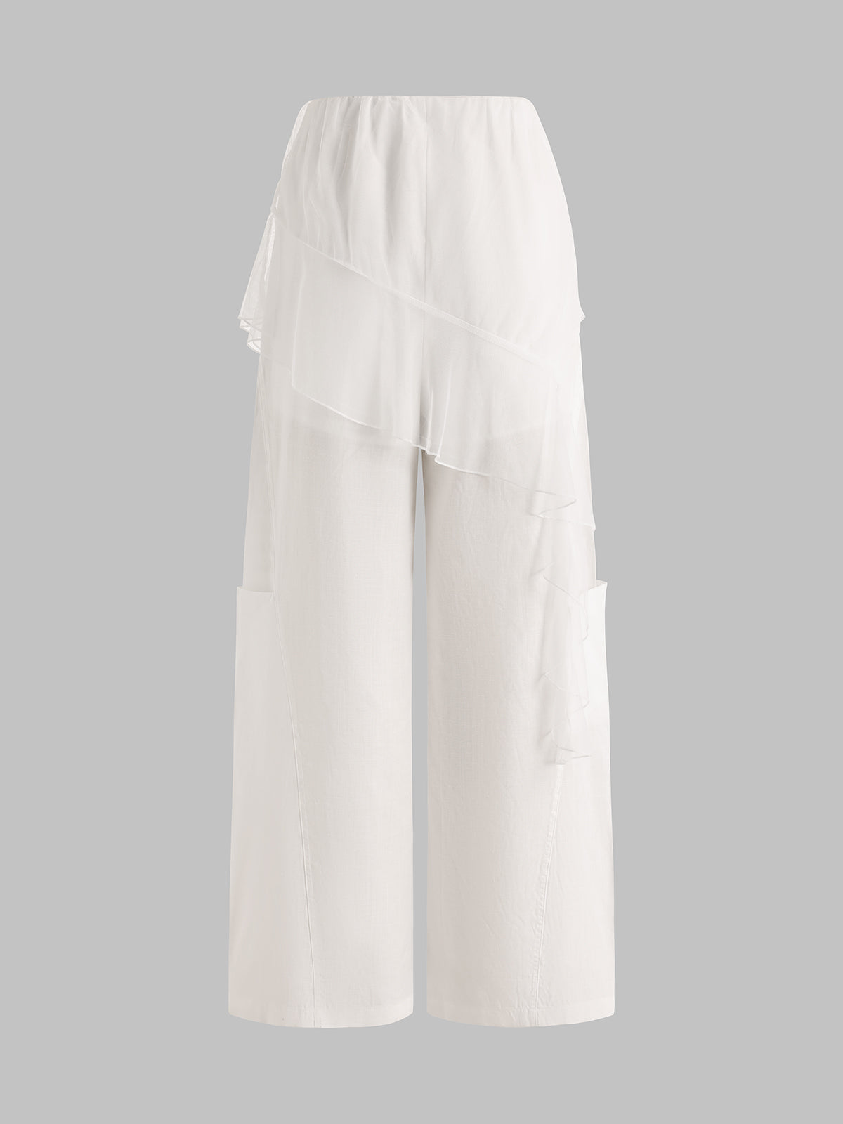 Brick Lane Layered-look Mesh Patchwork Wide-leg Pants - White