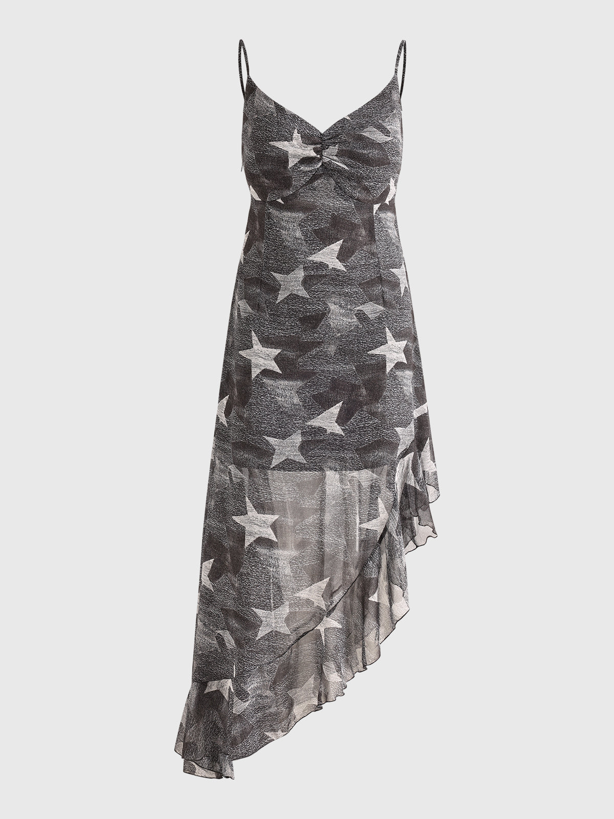 Brick Lane Star Mesh Asymmetric Hem Maxi Dress - Grey