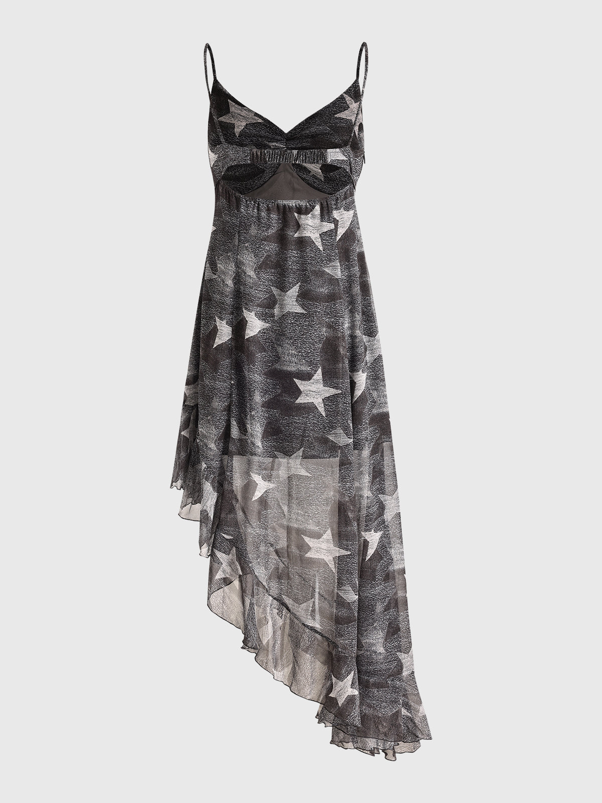 Brick Lane Star Mesh Asymmetric Hem Maxi Dress - Grey