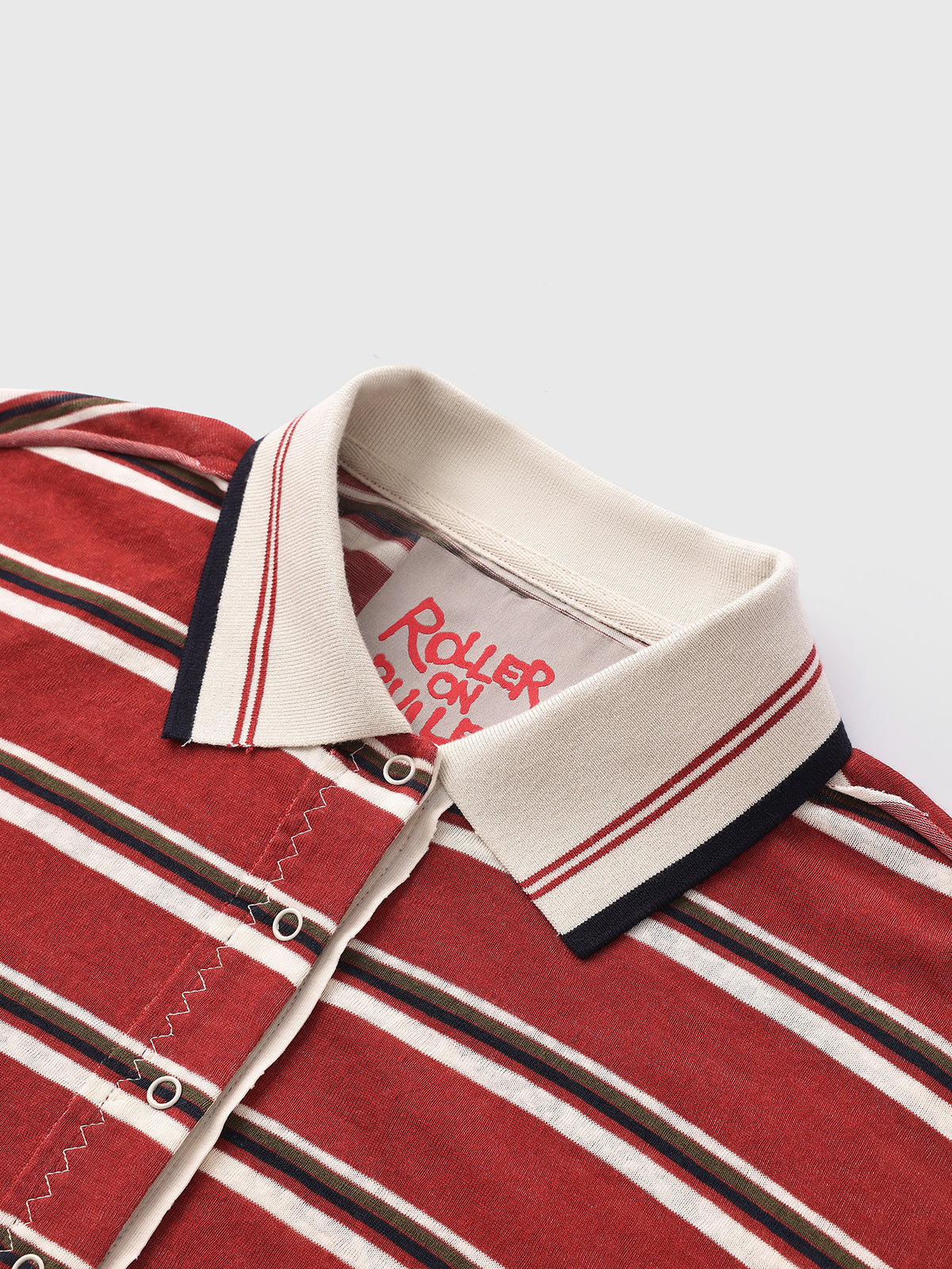 Co-ed Dorm Baggy Stripe Contrast Collar Polo - Red/White