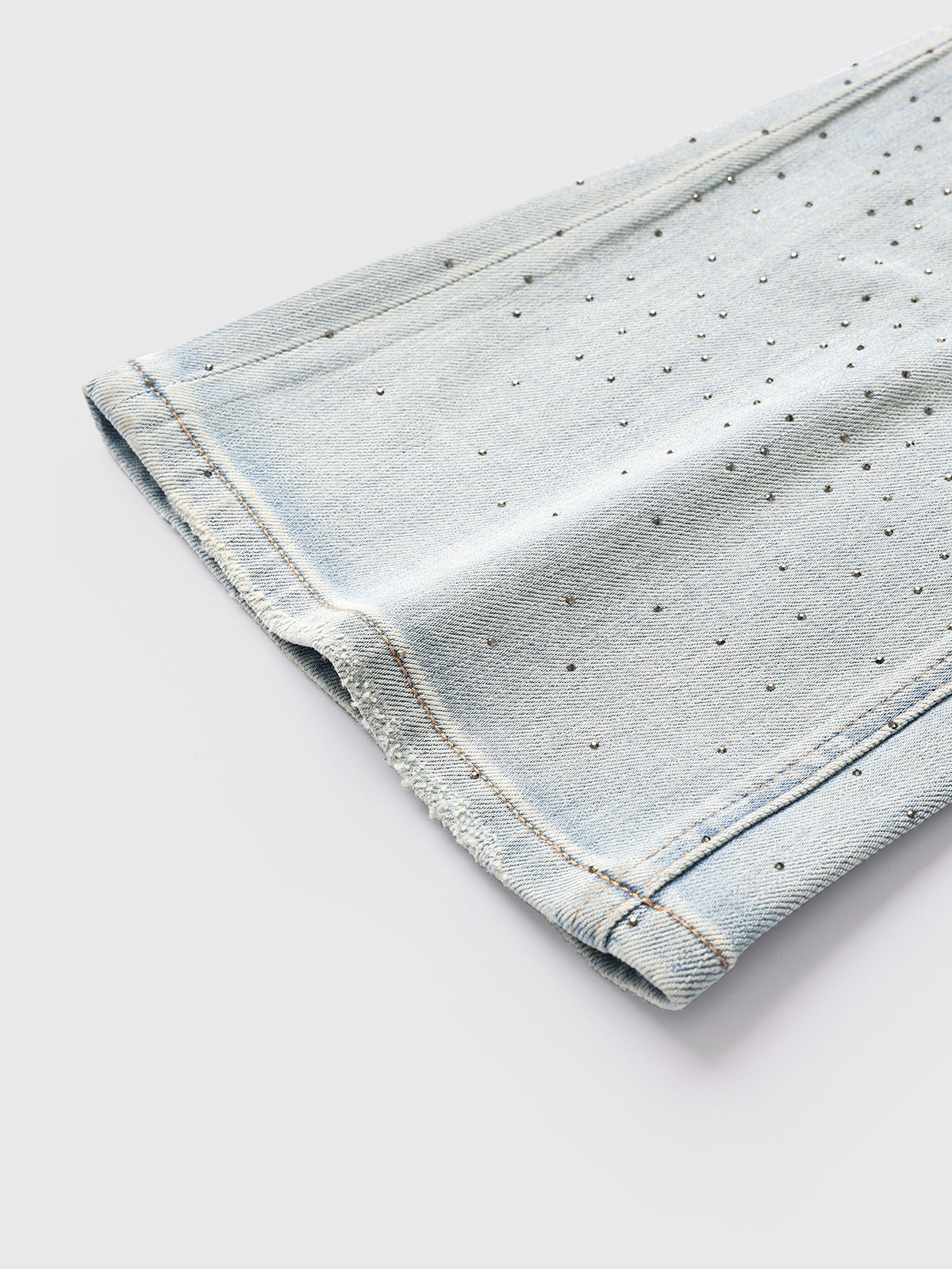 Brick Lane Flared Rhinestone All-over Print Jeans - Light Blue