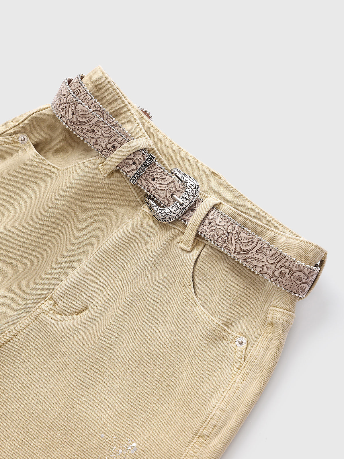 Brick Lane Flared Rhinestone Studded Utility Pants - Khaki