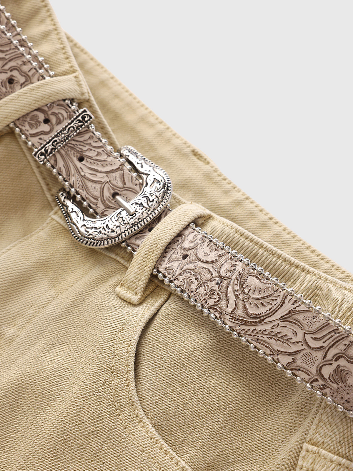 Brick Lane Flared Rhinestone Studded Utility Pants - Khaki