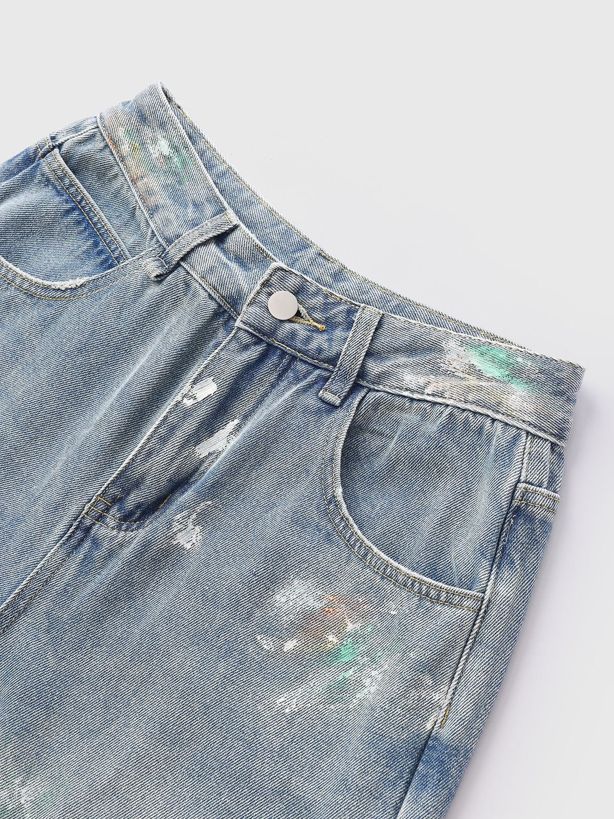 Brick Lane Wide-leg Snow Wash Distressed Jeans - Light Blue