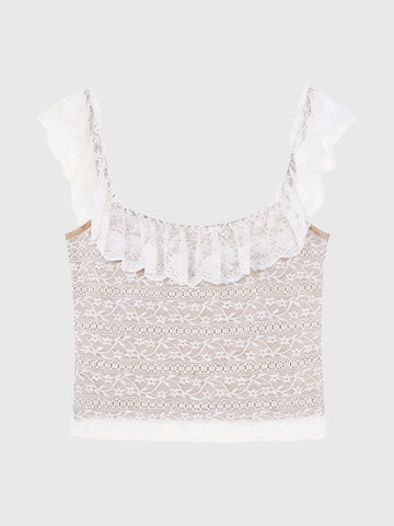 Petal Lace Cami Top - Pearl White