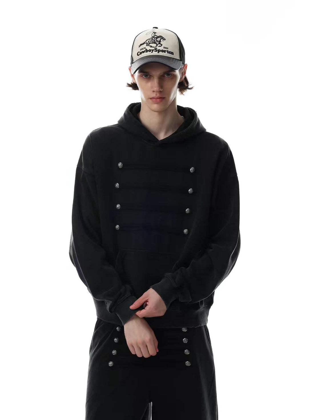 Weekday Outdoor Buckle Strap Drawstring Hoodie - Black