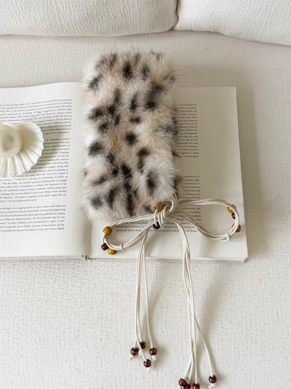 Brick Lane Leopard Faux Fur Tie-Front Collar Scarf - Beige