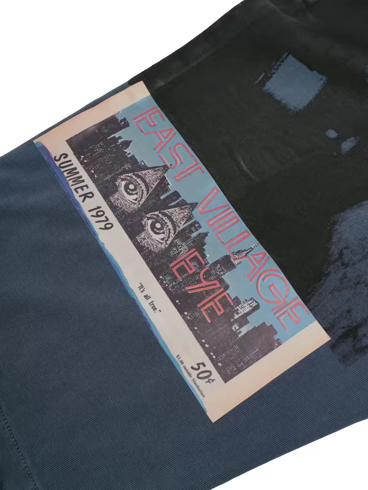 American Club Wide-leg Graphic Patchwork Denim Maxi Pants - Blue