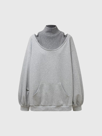 Co-ed Dorm Layered-Look Cutout Sweatshirt - Grey