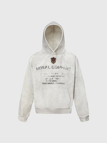 Co-ed Dorm Baggy Graphic Printed Hoodie - White