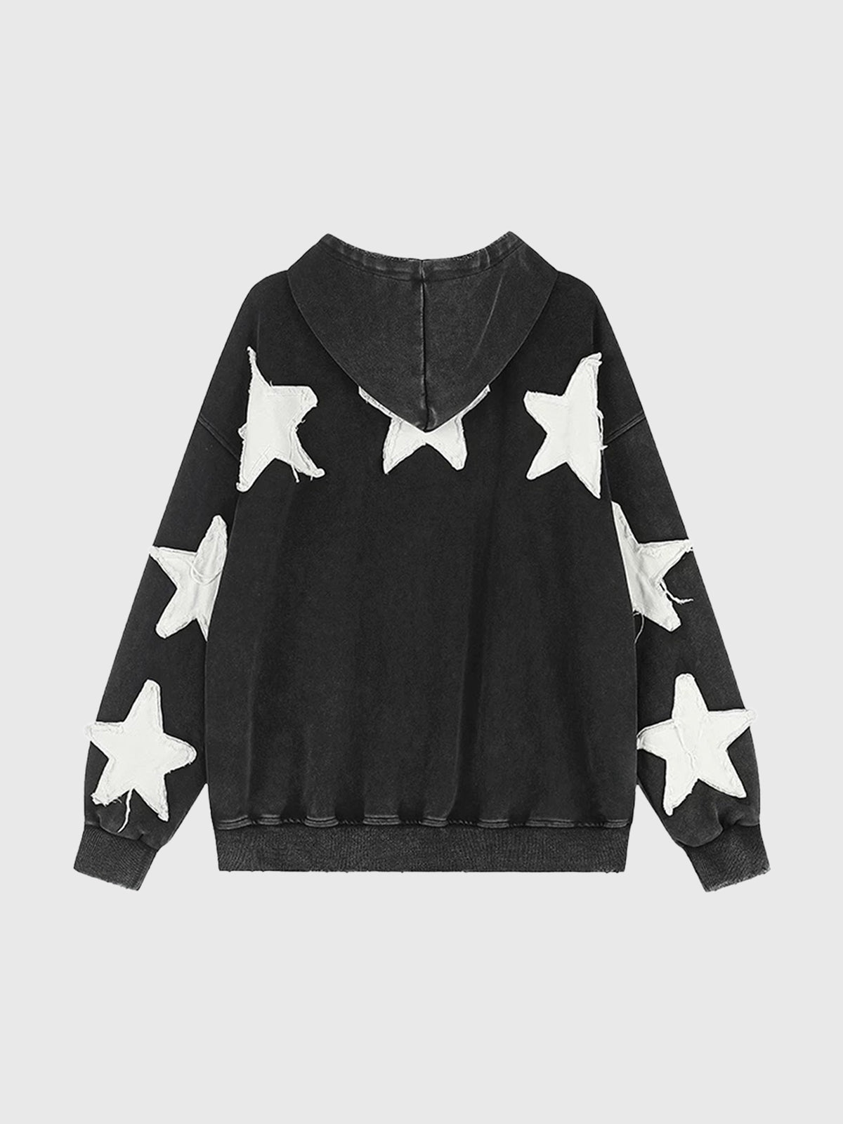 Co-ed Dorm Baggy Star Pattern Knit Zip-up Hoodie - Black