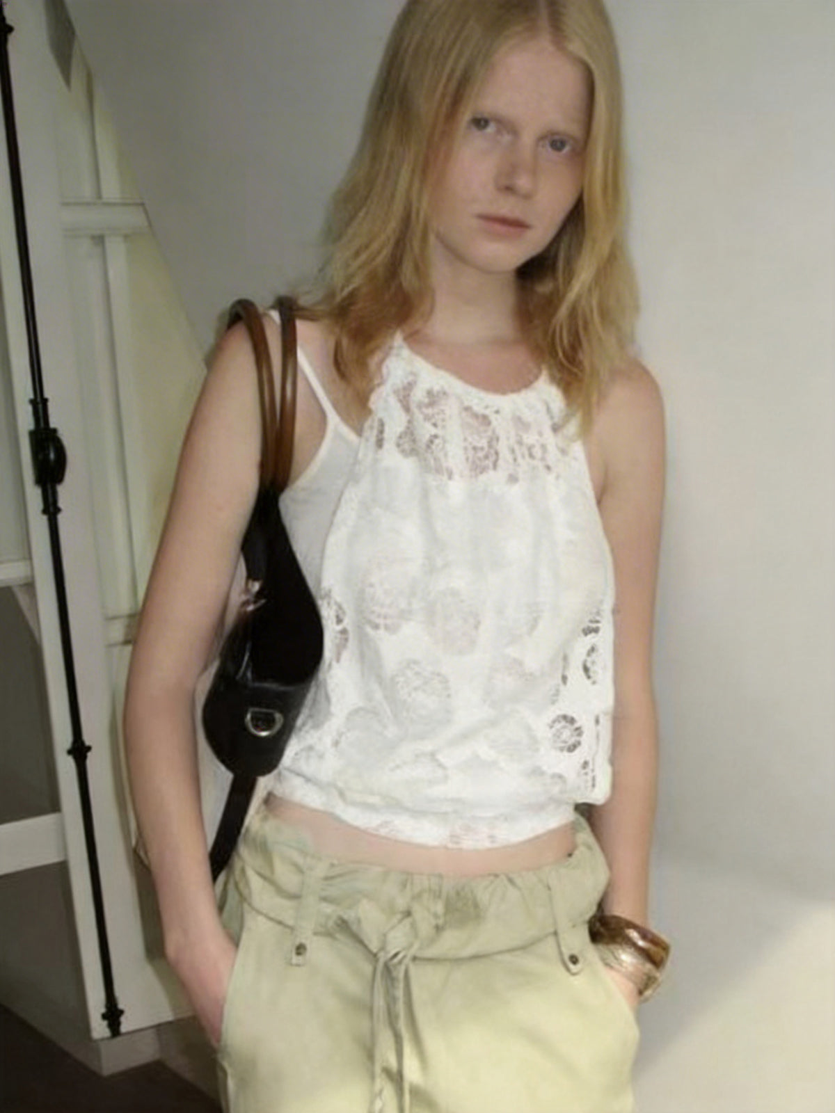Rose Layer Halter Top - Blush White