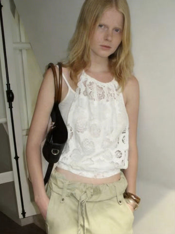 Rose Layer Halter Top - Blush White