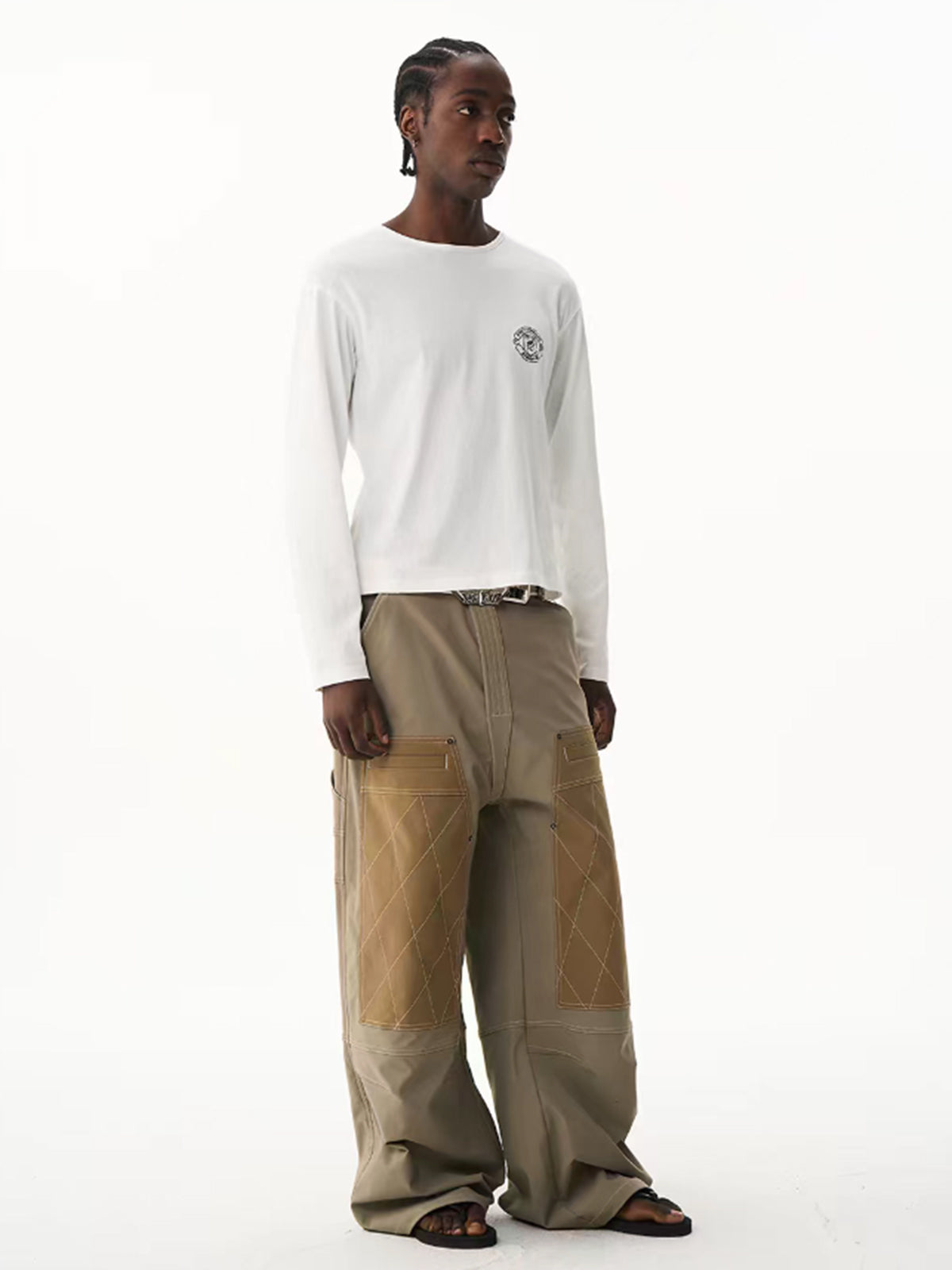 Weekday Outdoor Wide-leg Washed Contrast Panel Utility Maxi Pants - Brown