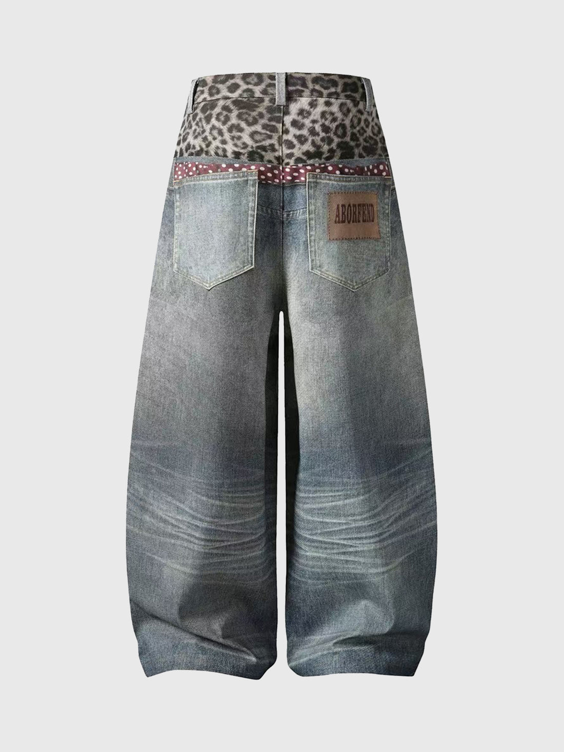 Dual Waist Charm Clash Barrel Jeans - Blue Leopard