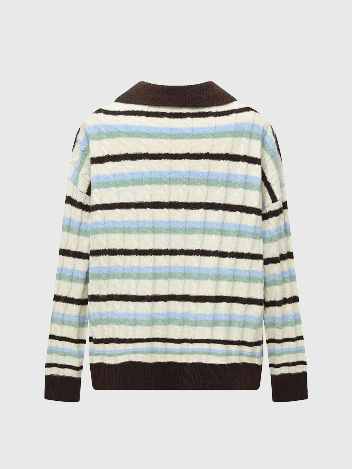 Blueberry Toast V-Neck Sweater – Cream Stripe