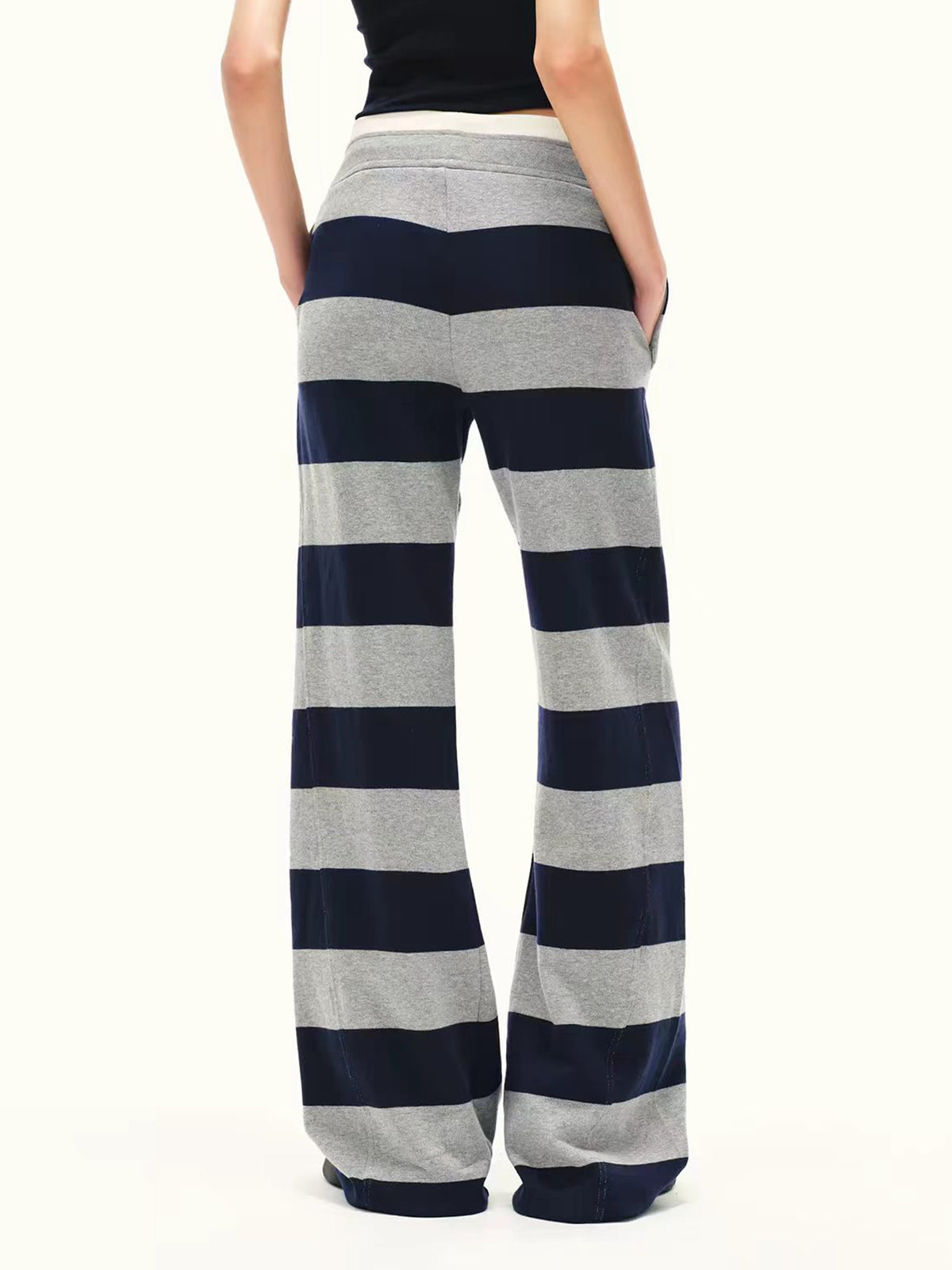 Brick Lane Wide-leg Block Striped Knit Maxi Pants - Grey