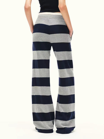 Brick Lane Wide-leg Block Striped Knit Maxi Pants - Grey