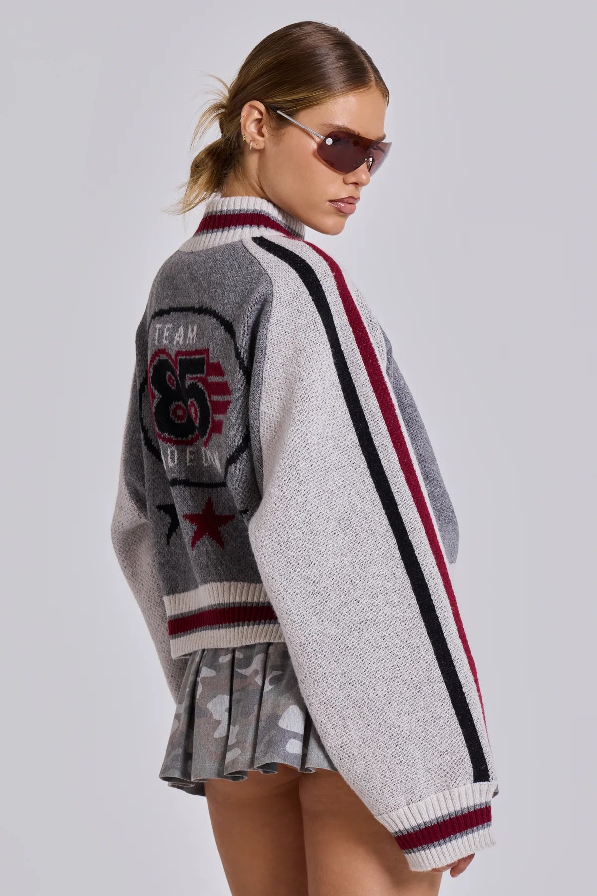 American Club Baggy Number Patch Knit Sweater - Grey
