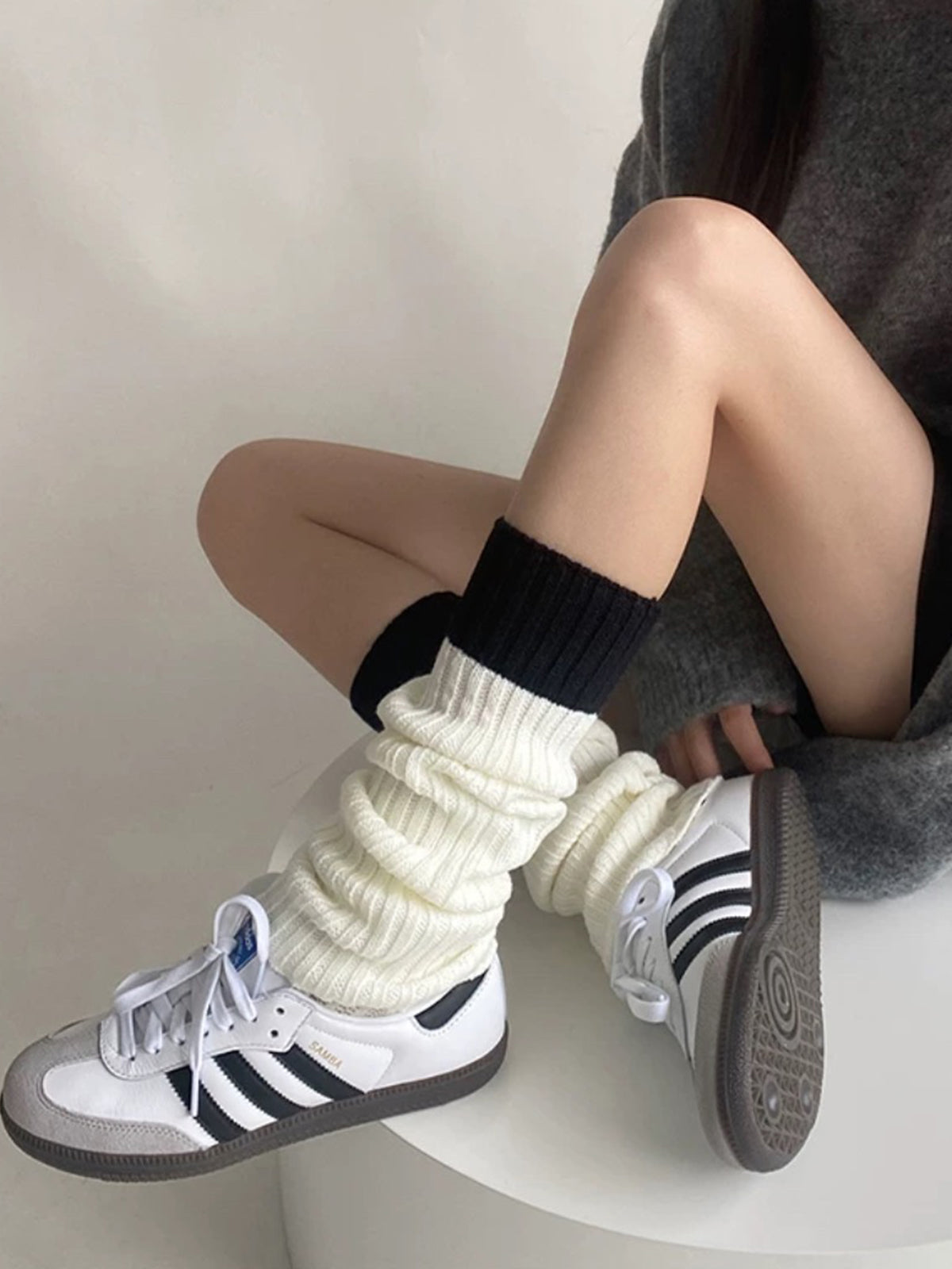 American Club Casual Contrast Fold-over Crew Socks - White