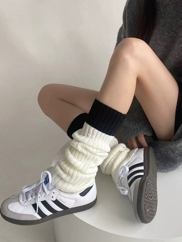 American Club Casual Contrast Fold-over Crew Socks - White