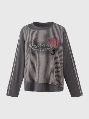 Brick Lane Layered-Look Rose Graphic Sweatshirt - Grey