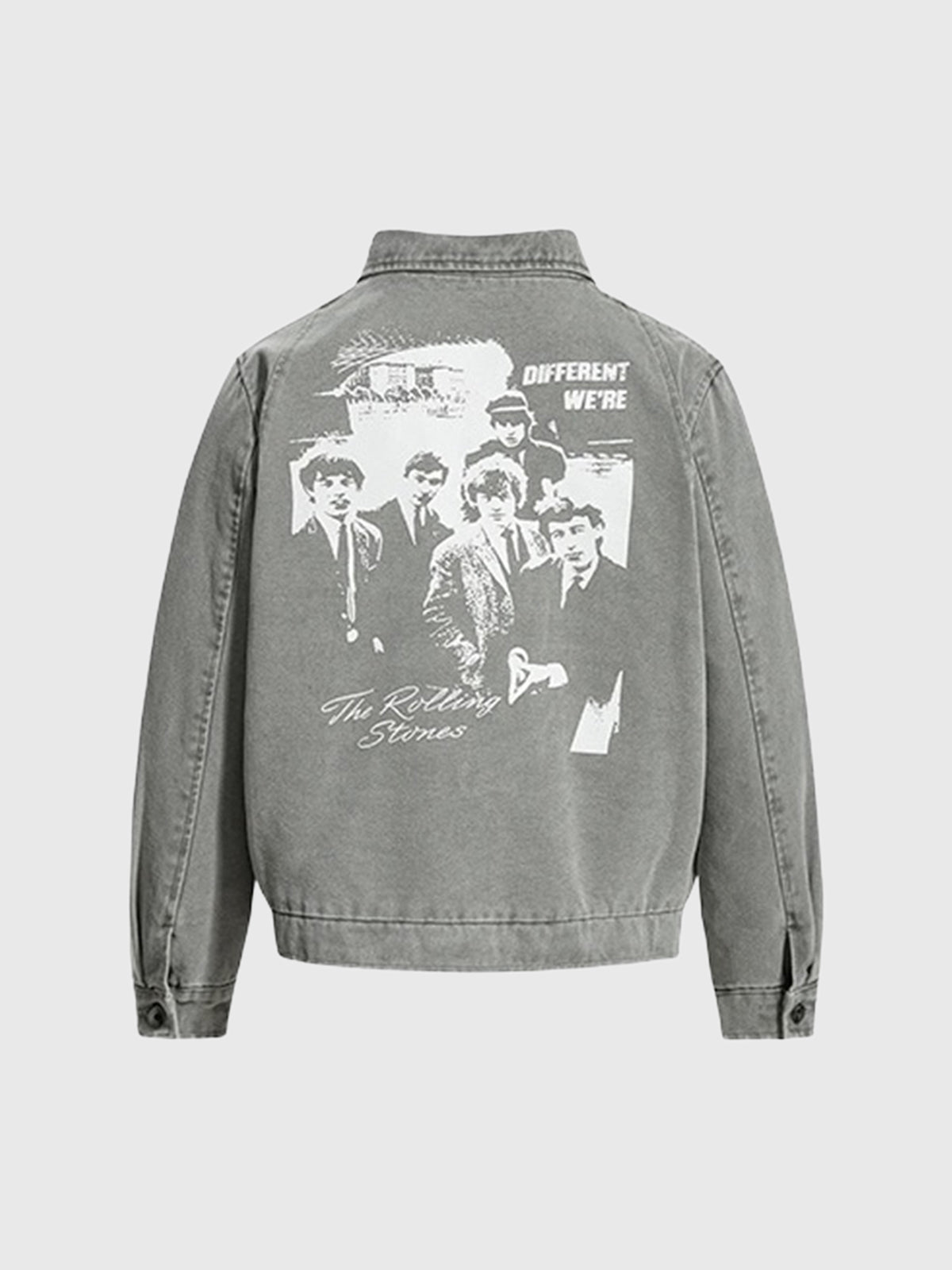 Co-ed Dorm Baggy Washed Floral Graphic Denim Jacket - Grey