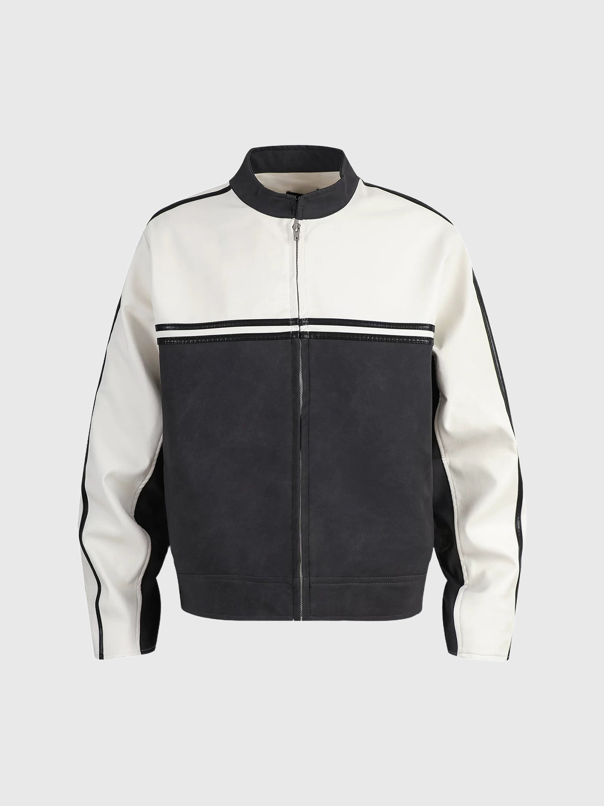Co-ed Dorm Baggy Racing Zip-up Jacket - Black