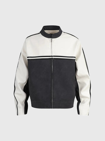 Co-ed Dorm Baggy Racing Zip-up Jacket - Black