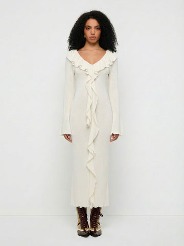 Slow Grip Drape Maxi Dress – Pearl Ivory