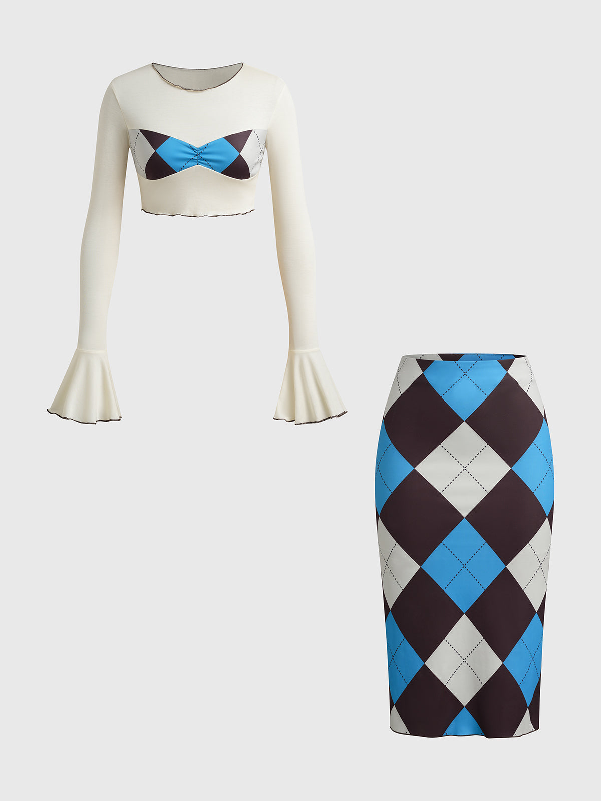 Dolled Office Skimming Argyle Check Set - Blue