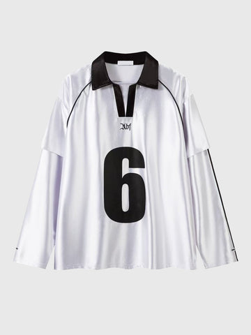 Oversized Sports Jersey Shirt – White Black