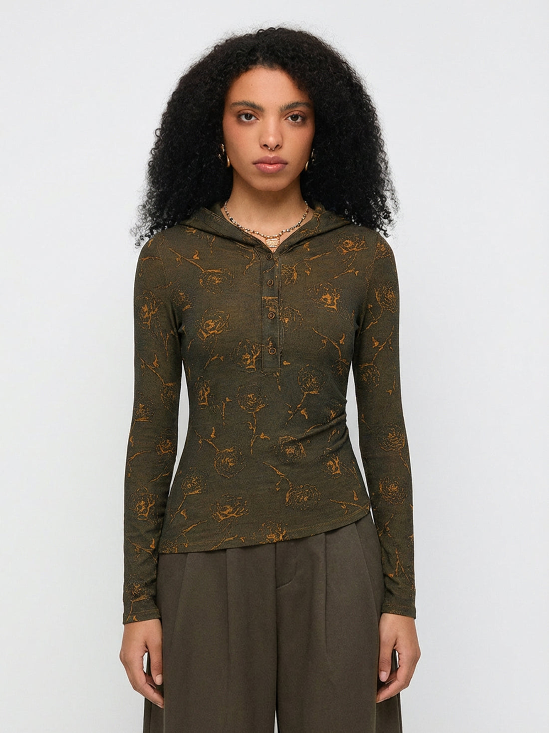 Heat Trace Contrast Sleeve Top – Burnt Umber