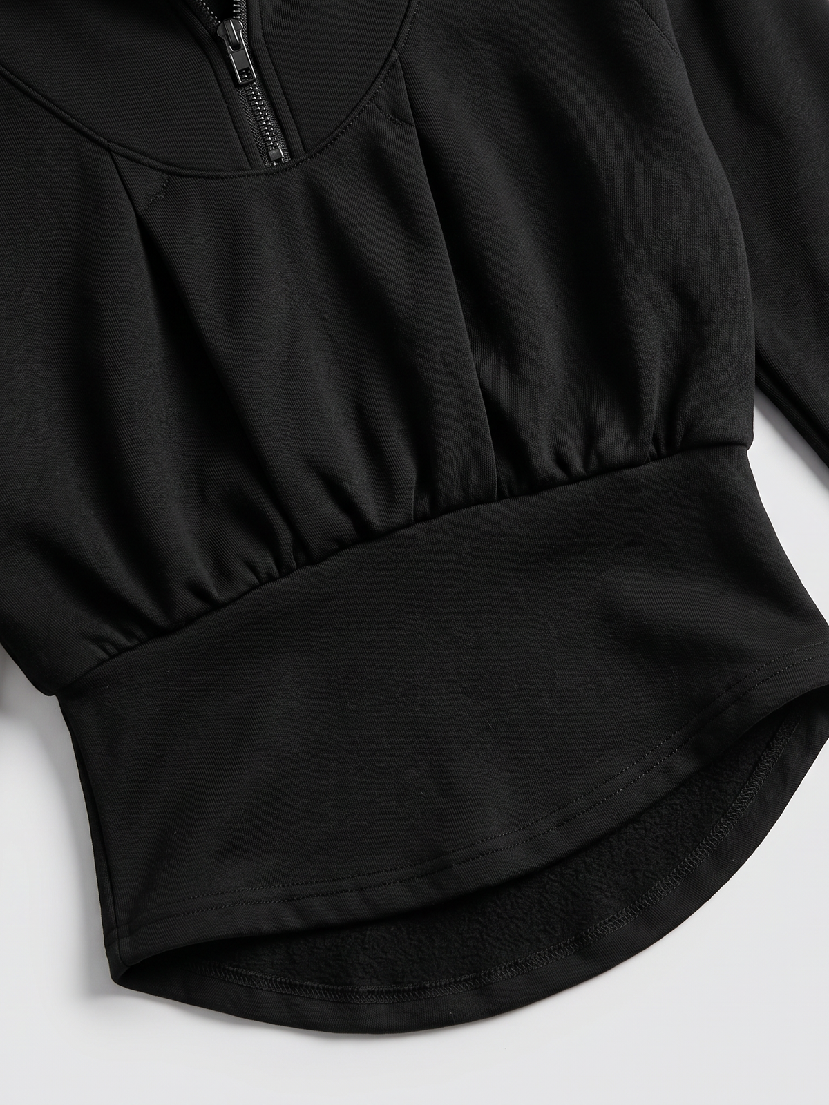 Co-ed Dorm Skimming Garter Zip-up Long Sleeve Top - Black
