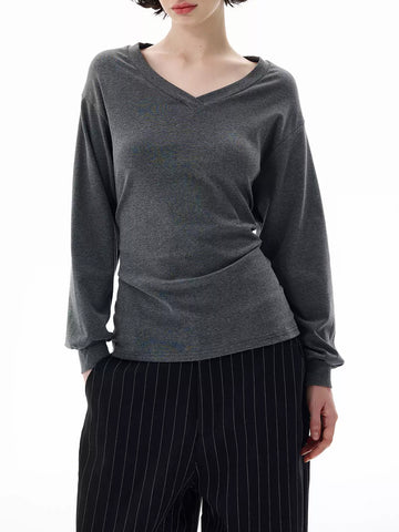 Brick Lane Tiered Ruffle Tie-Back Long Sleeve Blouse - Charcoal