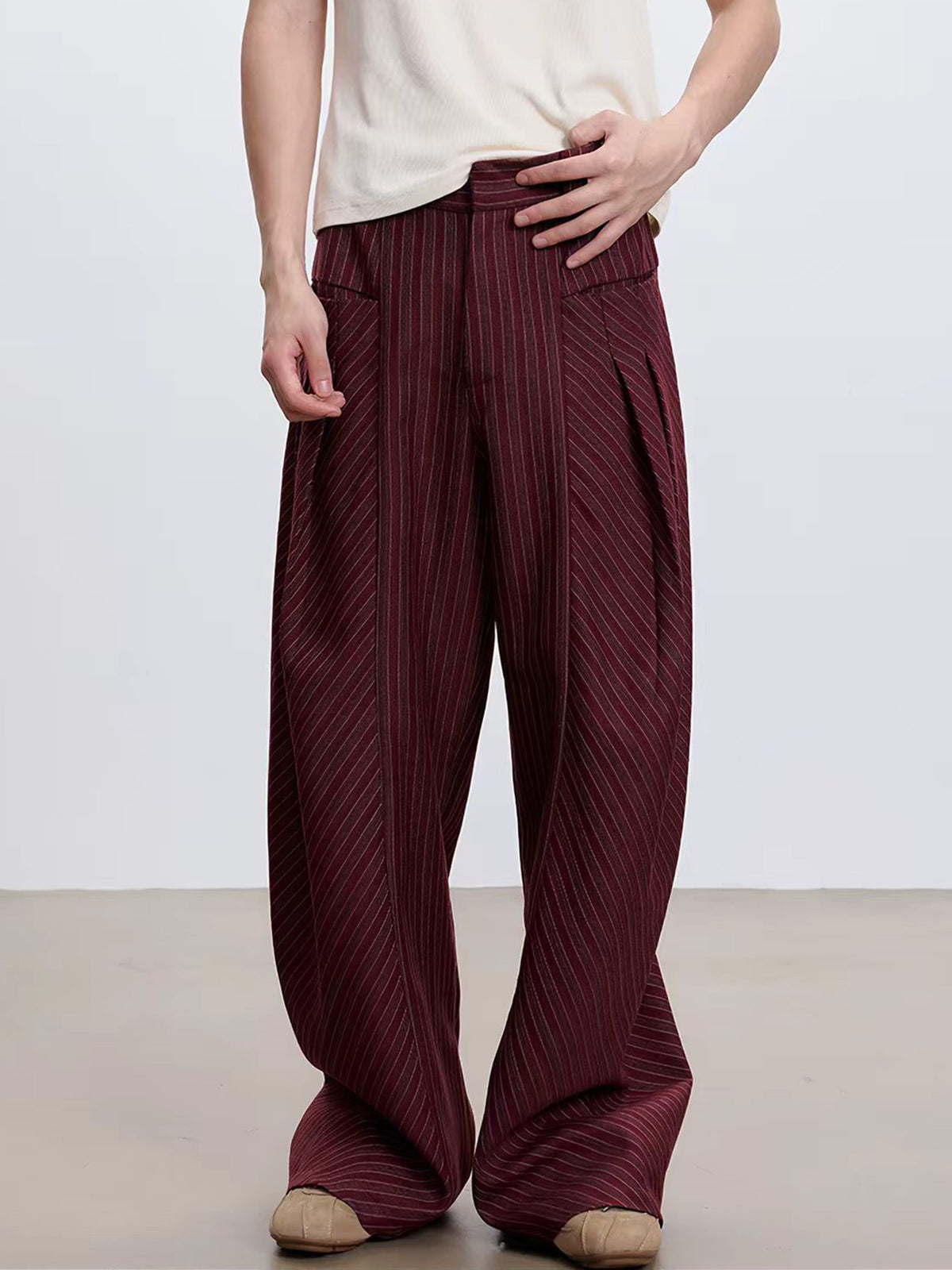 Brick Lane Wide-leg Polka Dot Print Drawstring Maxi Pants - Red