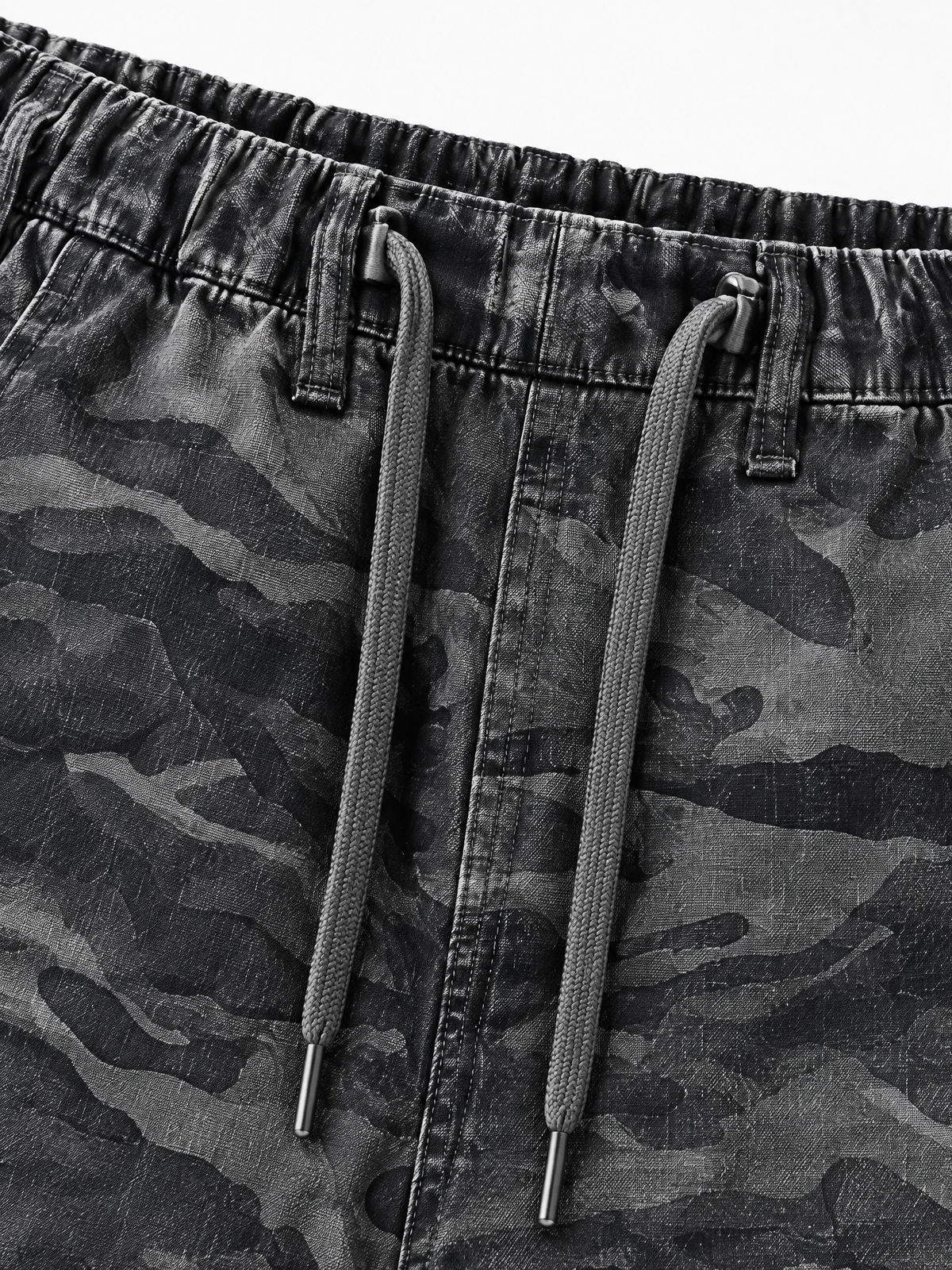 Brick Lane Washed Camo Print Drawstring Sweatpants Maxi Pants - Charcoal