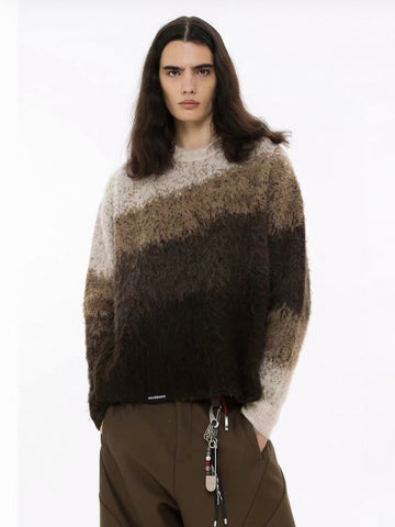 Co-ed Dorm Skimming Faux-Fur Collar Off-Shoulder Knit Top - Brown