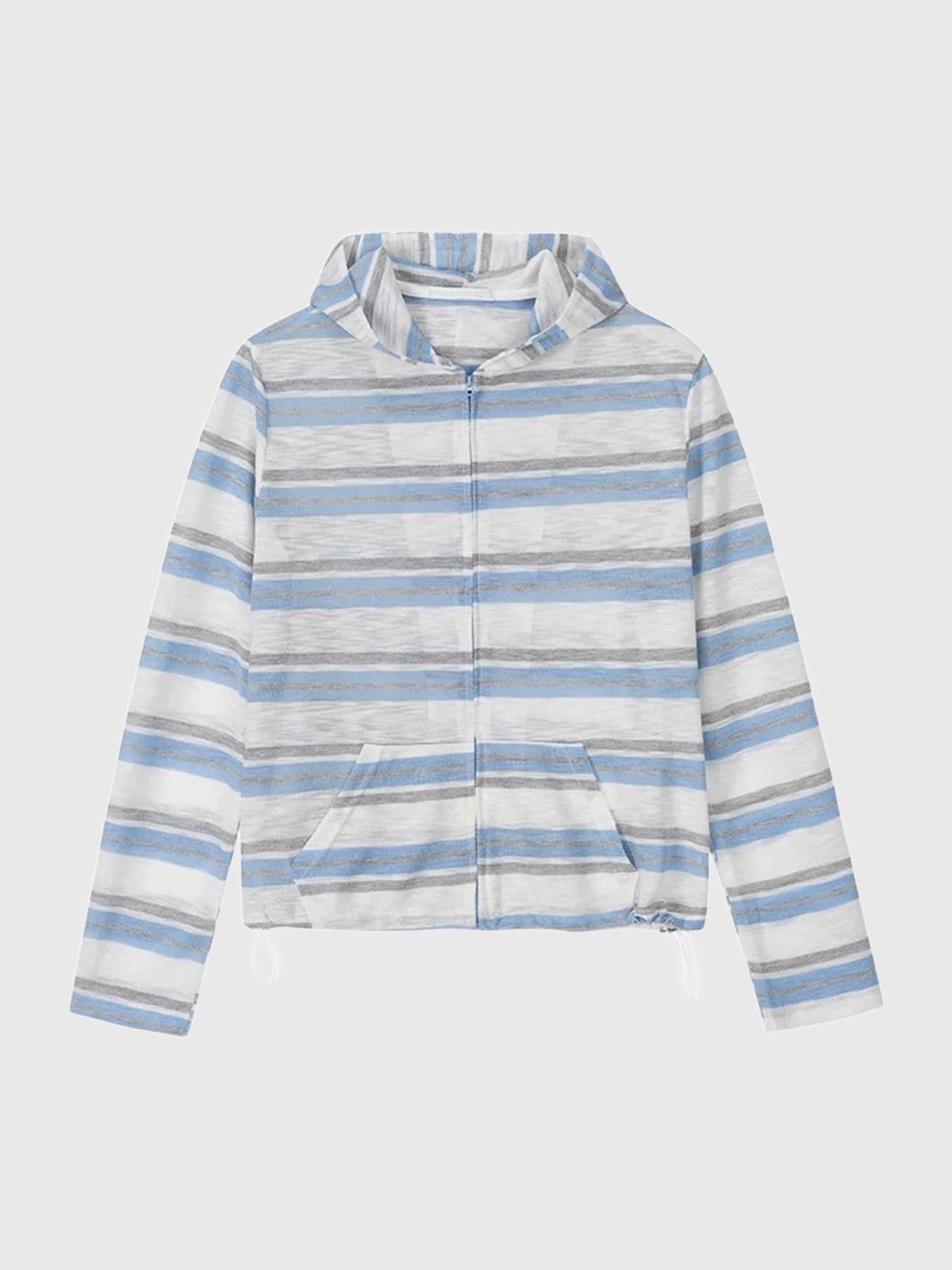 Co-ed Dorm Baggy Striped Hooded Shirt Jacket - Blue