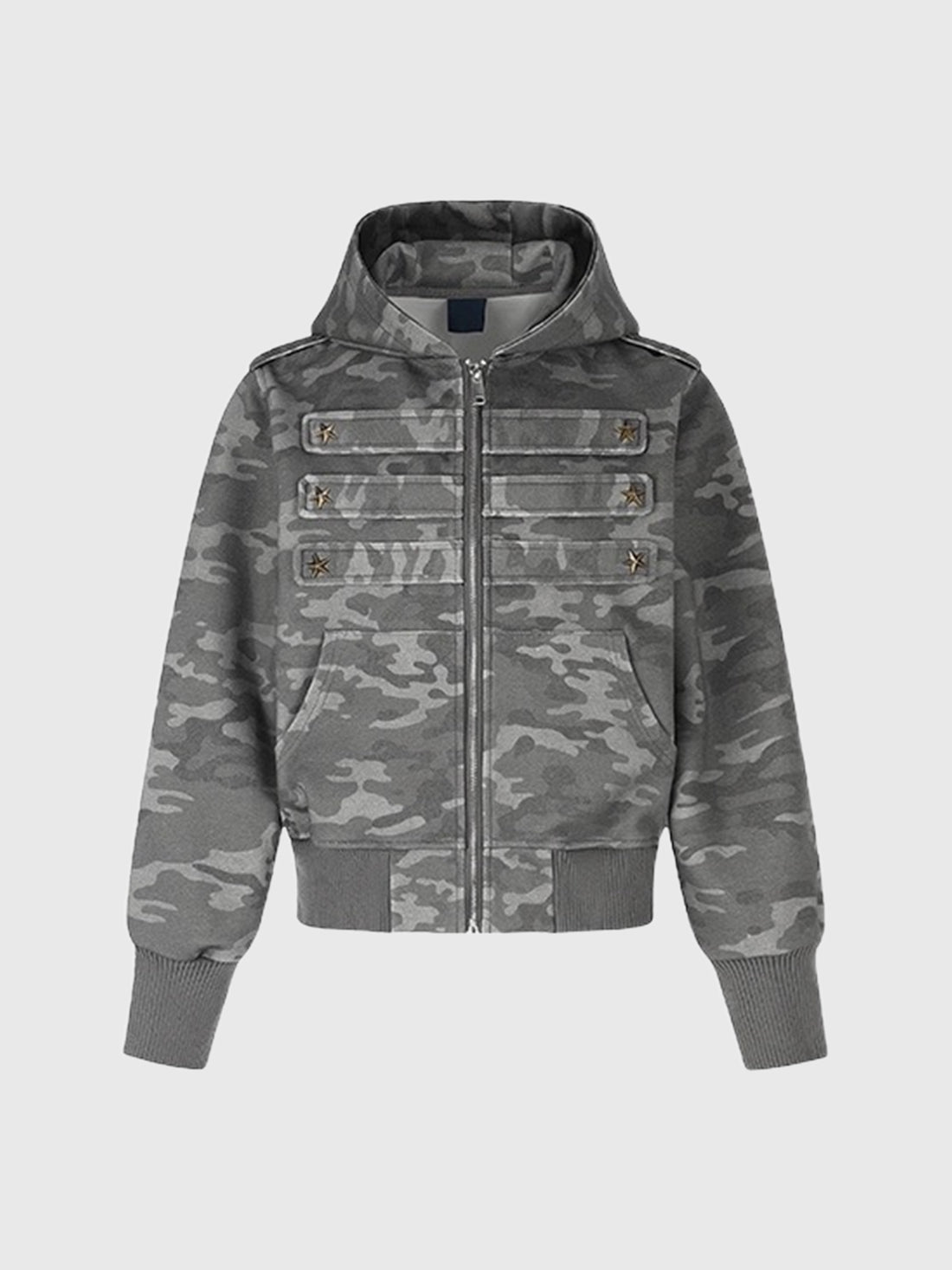 Co-ed Dorm Baggy Camouflage Washed Zip-up Hoodie - Grey